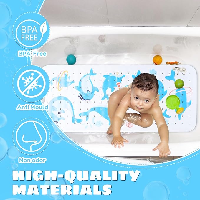 Baby Bath Mat for Tub Non Slip Kids Bathtub Mat Extra Long 40X16 Inch Toddler - Image 2