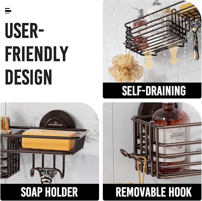 LEVERLOC Shower Caddy Suction Cup, 2 Pack Shelves - Image 4