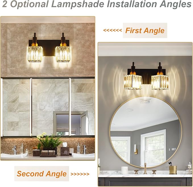 Modern Crystal Bathroom Vanity Light 2-Lights Black and Gold Bathroom Light - Image 2