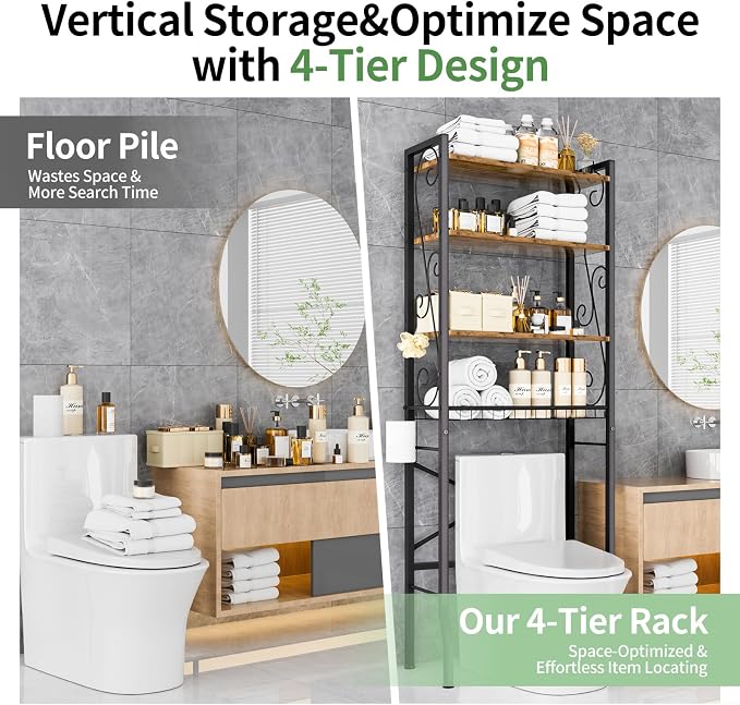 Over-The-Toilet Storage Rack 4-Tier, Bathroom Organizer Shelf Over Toilet - Image 5