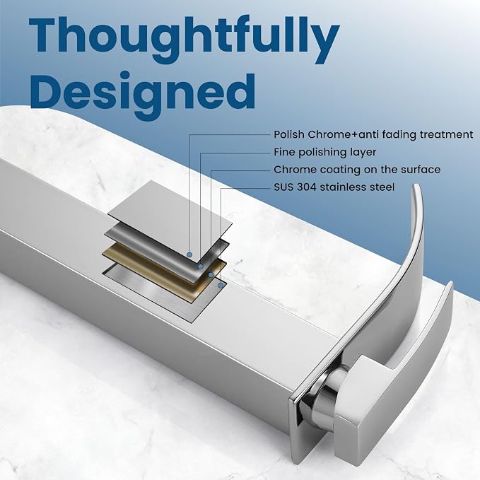 Airuida Tall Bathroom Vessel Faucet Chrome Polish Waterfall Bathroom Single - Image 4