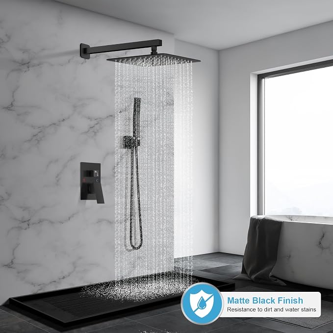 Black Shower Faucet Set, Rainfall Shower System - Image 2