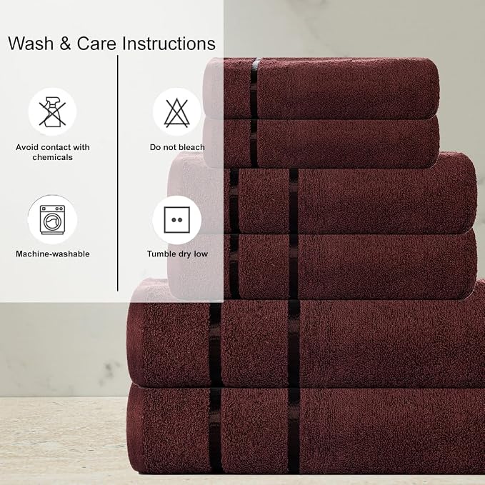 CASA COPENHAGEN Eternal 6 Pieces Towel Set- Brown, 500 GSM 2 Bath Towel 2 Hand - Image 4