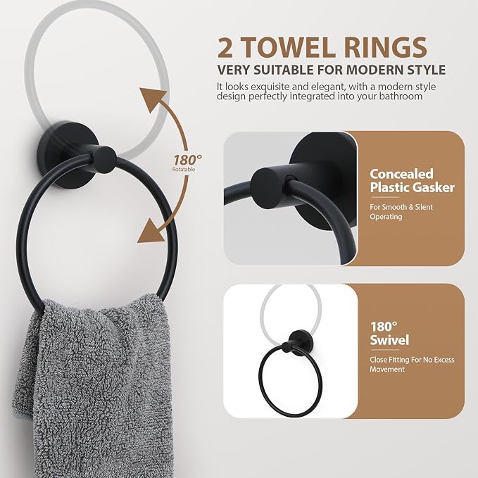 Matte Black Bathroom Hardware Set 4 Piece Towel bar Set, Towel Rack - Image 6