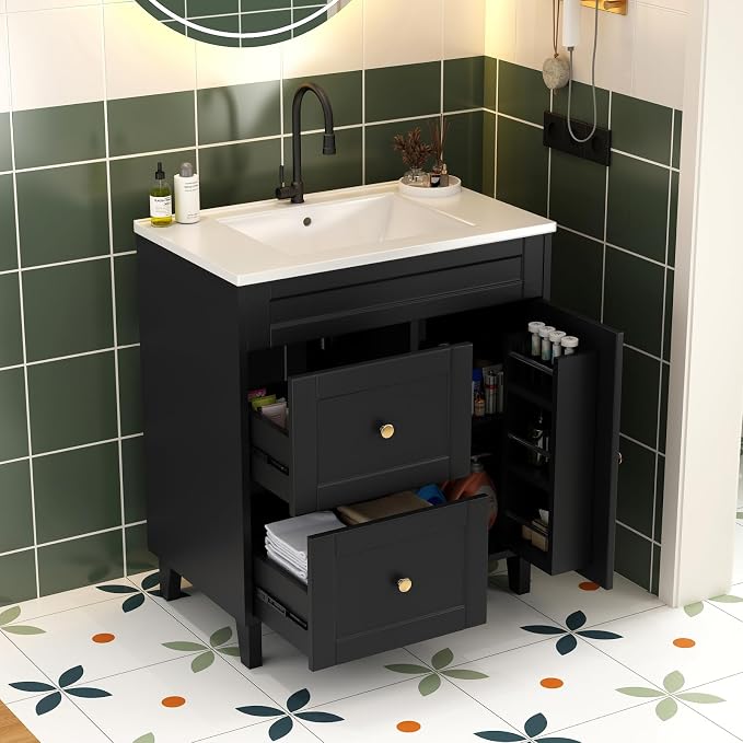 Bathroom Vanity with Sink Combo, 2 Drawers and Drain - Image 6