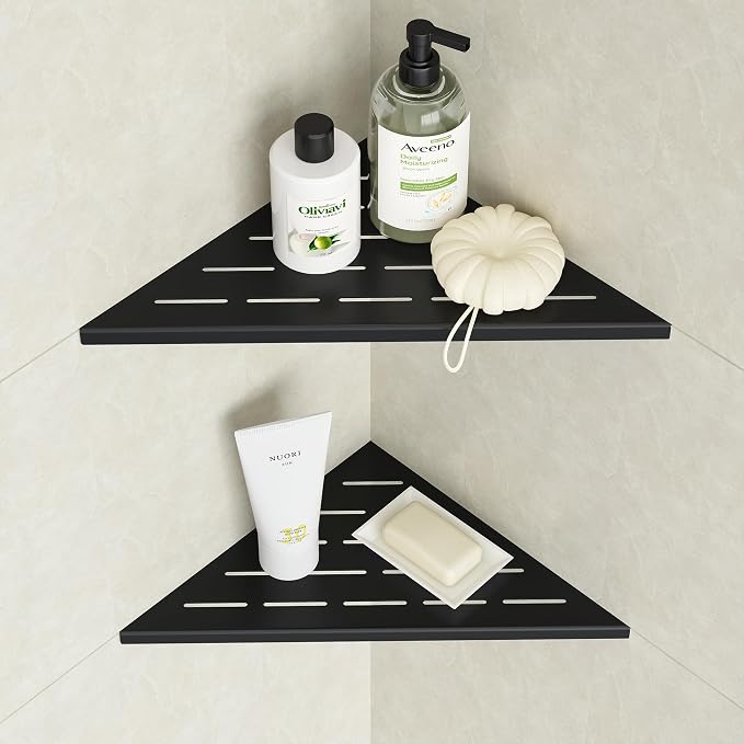 Neodrain 10 in Matte Black Corner Wall Shelf Set of 2, Floating Corner Shelves - Image 3