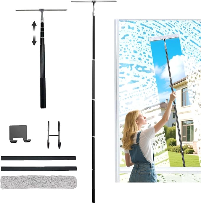 Window Squeegee with Extension Pole, 17.3″-60″ Telescopic Shower Squeegee by ZenQeek