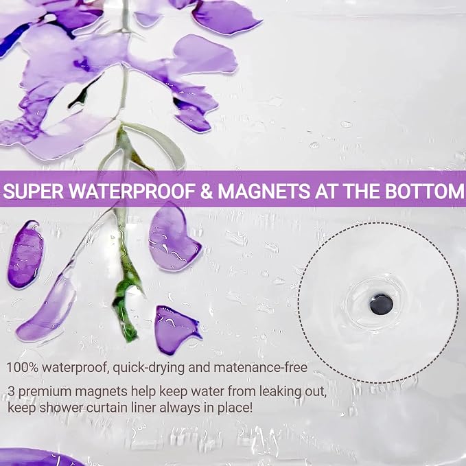 Clear Purple Floral Lavender Butterfly Shower Curtain, Plastic Transparent Cute - Image 6