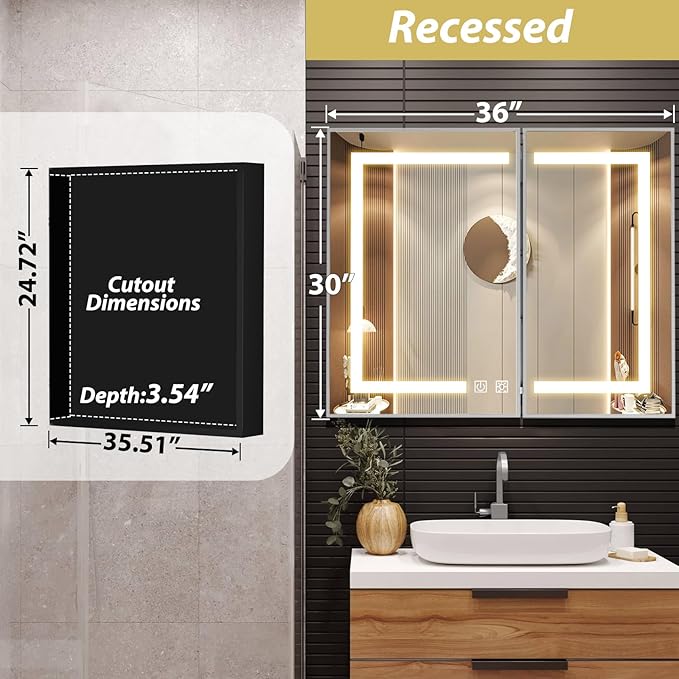 APRILSOUL 36X30 Inch Silver Bathroom Medicine Cabinet - Image 2