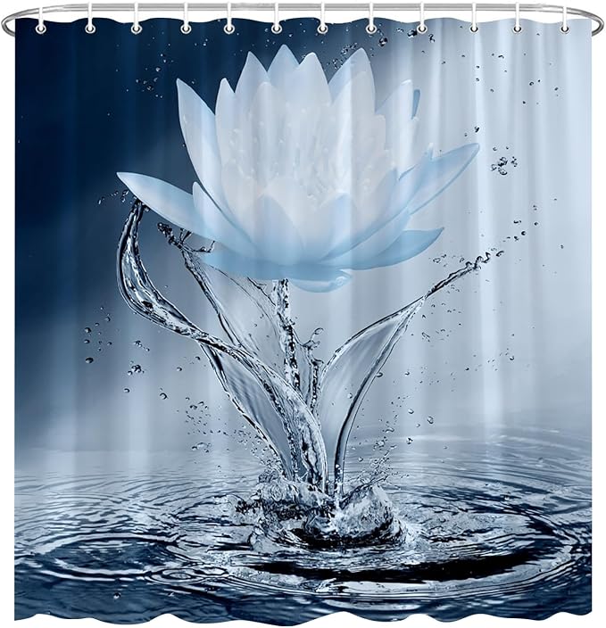 Lotus Shower Curtain Blue Flower Elegant Blooming Floral - Image 2