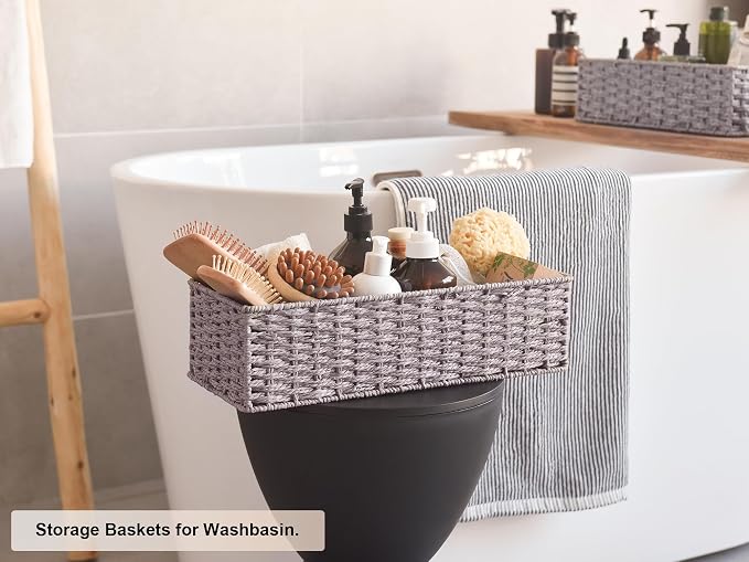 StorageWorks Round Paper Rope Toilet Tank Topper Basket, Wicker Basket - Image 5