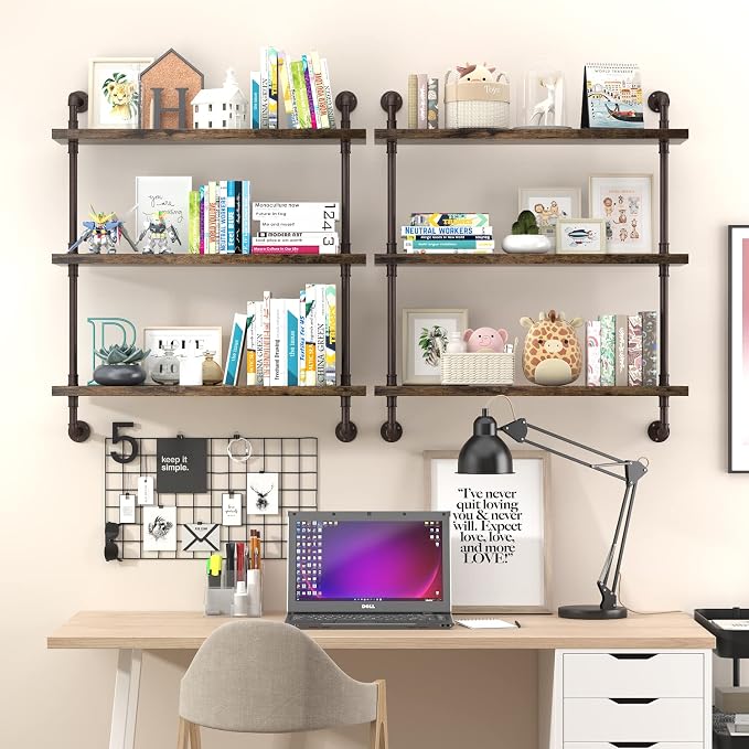 Helsin 3 Tier Industrial Pipe Shelf Rustic Wood Floating Shelves, Wall Display - Image 5