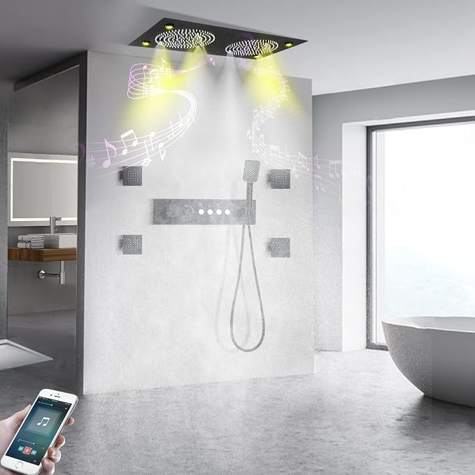 Smart Matte Black Rain LED Ceiling Shower Head - Image 4