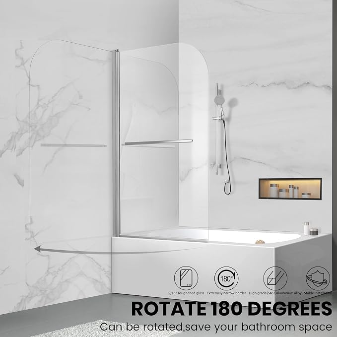 Tub Shower Door, Bathroom Shower Glass Door 34 * 58 Inch Frameless Bathtub - Image 5