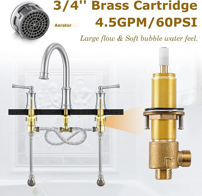 Brushed Nickel Roman Tub Faucet, Antique Bathtub Faucet Set 3 Hole, High Flow - Image 4