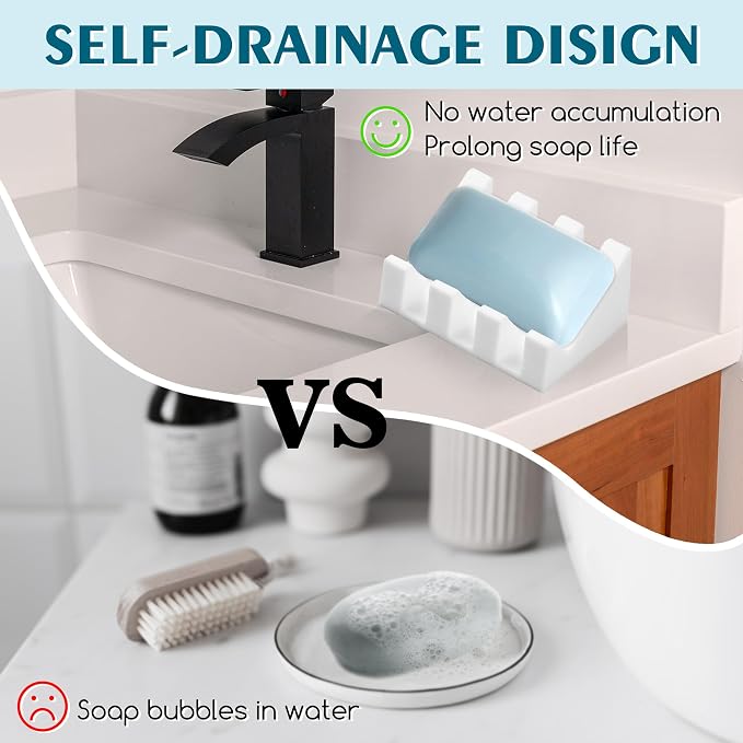 Silicone Soap Dish with Drain, Upgrade Double Suction Cups at The Bottom - Image 5