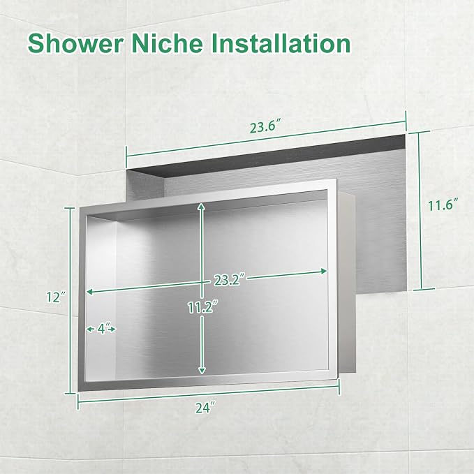 SaniteModar Shower Niche, Stainless Steel Shower Niche 12" X 24" No Tile Needed - Image 3