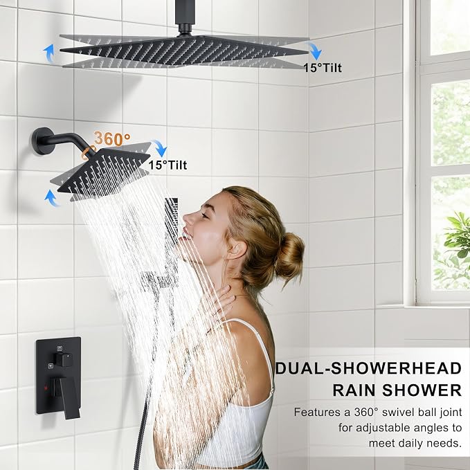 Shower Faucet Set, Ceiling Mount Shower System 12-inch & 6-inch Dual Shower - Image 3