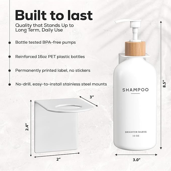 White Shampoo and Conditioner Dispenser Set Wall Mounted by Brighter Barns - Image 3