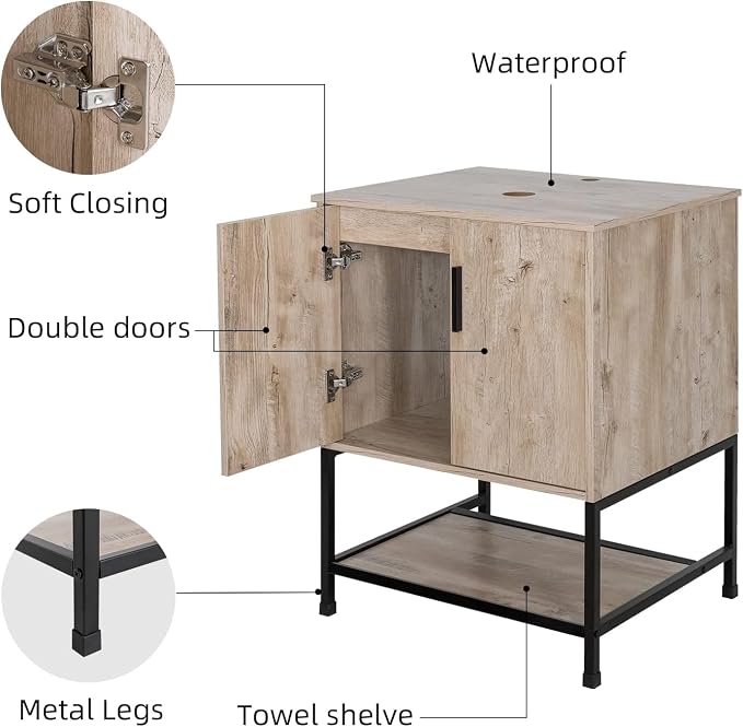 UEV 24" Bathroom Vanity, Oak Color Bathroom Vanity Set - Image 8