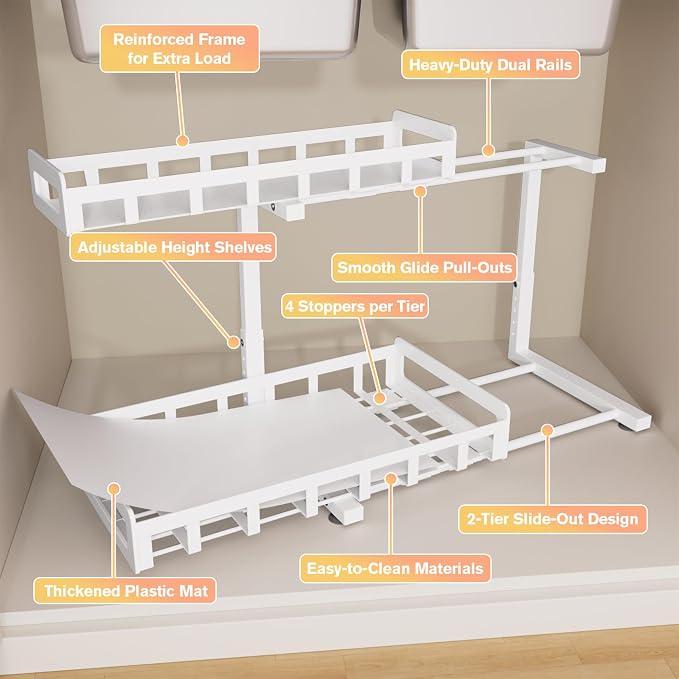 Under Sink Organizer 2 Pack, Metal Large Capacity 2-Tier Sliding Cabinet - Image 3
