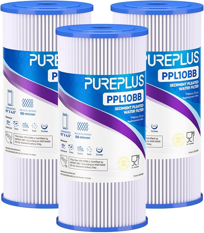 PUREPLUS 50 Micron 10" x 4.5" Whole House Pleated Sediment Filter by PUREPLUS