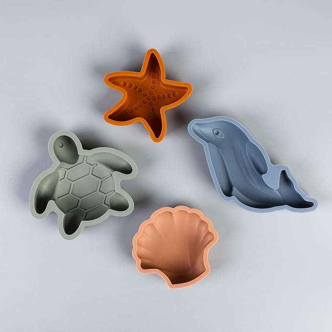 BLUE GINKGO Modern Baby Sand Toys | Travel Friendly | Silicone Bucket, 4 Molds - Image 5