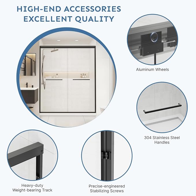60" x 72" Frameless Sliding Shower Door, 6mm Tempered Glass, Heavy-Duty 304 - Image 5