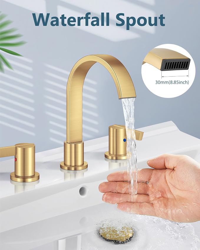 Aolemi Bathroom Faucets 3 Hole, 8 Inch Widespread Waterfall Bathroom Sink Faucet - Image 2