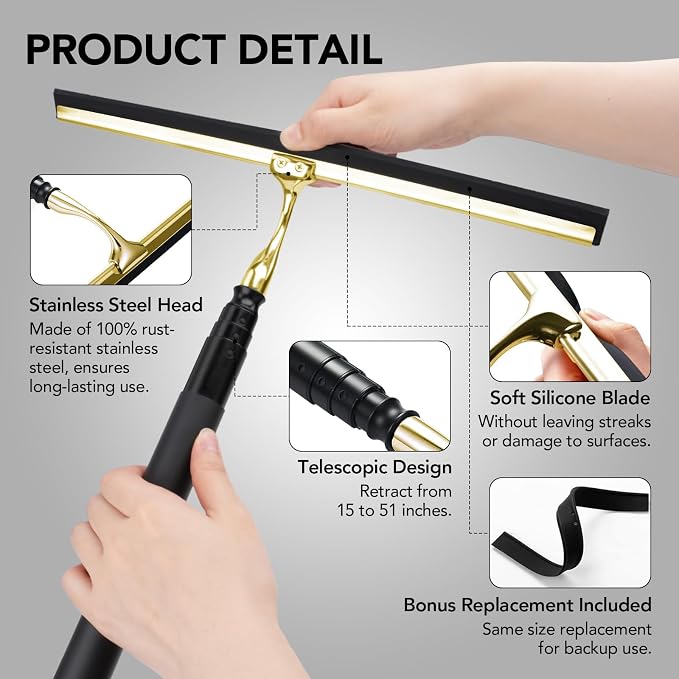 Shower Squeegee with Long Handle, 15-51" Telescopic Squeegee - Image 6