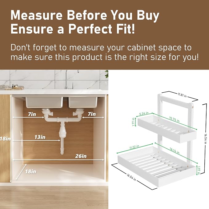 Bamboo Under Sink Organizer and Storage, 2 Tier Pull Out Cabinet Organizer - Image 2