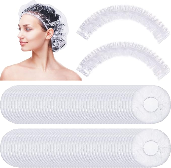 Retisee 140 Pcs Disposable Shower Caps Bulk 18.2 Plastic Clear Hair Caps by Retisee