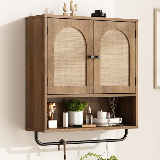 RUSTOWN Rattan Bathroom Wall Cabinet, Boho Medicine Cabinet by RUSTOWN
