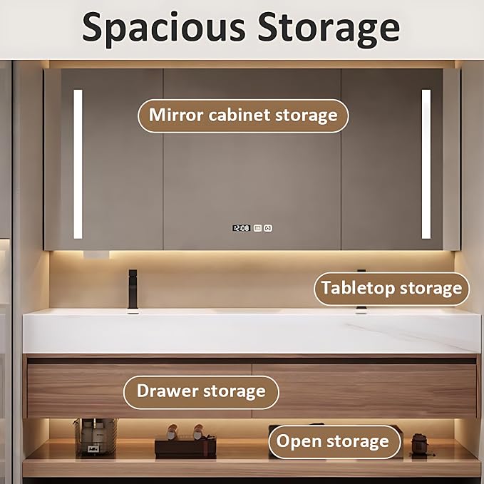 Luxury Bathroom Vanities, Defogging LED Lighted Mirror, Bathroom Cabinet - Image 7