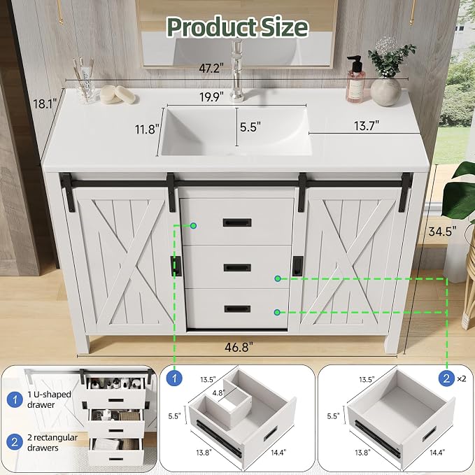 ONBRILL 47.2 Inch Bathroom Vanity - Image 8