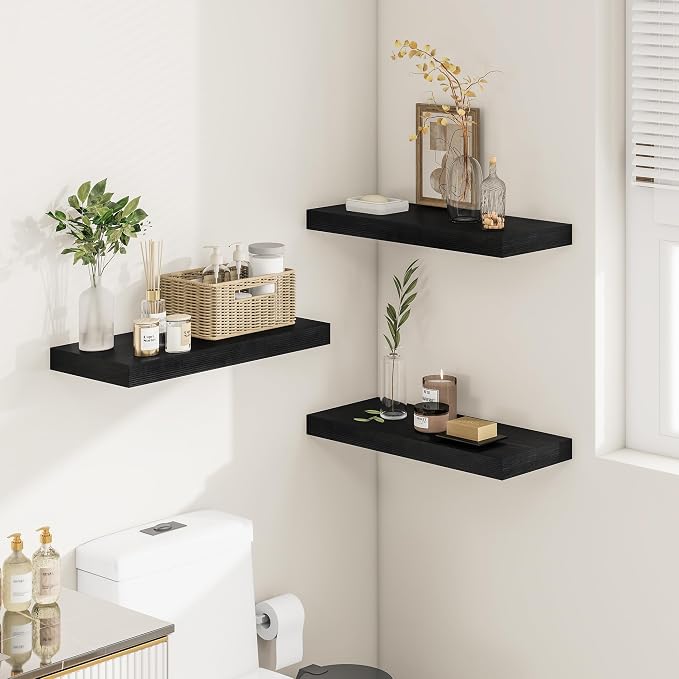 Black Floating Shelves for Wall 24 Inches Long, Heavy Duty Shelf for Bedroom - Image 5