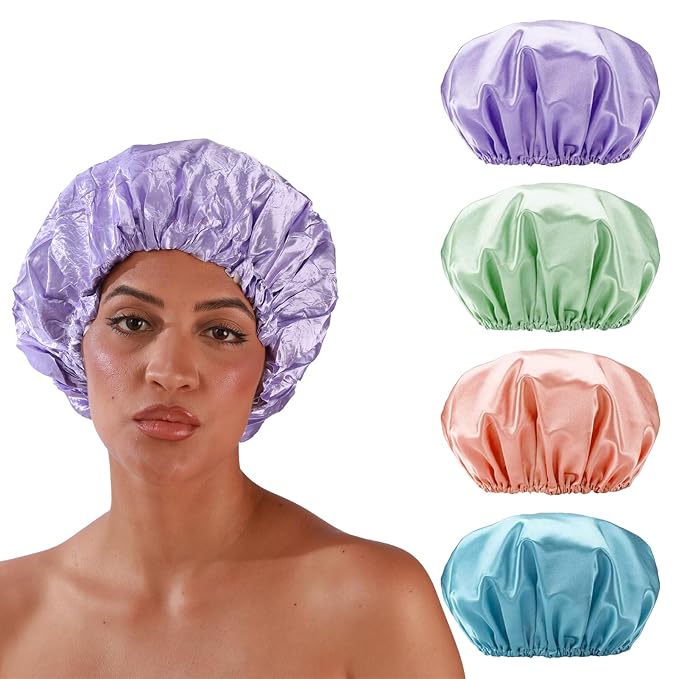 SMILCO 4 Pack Shower Caps, Double Waterproof Layers Reusable Bath Caps by Smilco