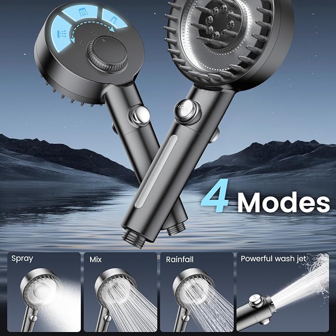 Filtered Shower Head with Handheld, High Pressure 4 Spray Mode Showerhead with - Image 5