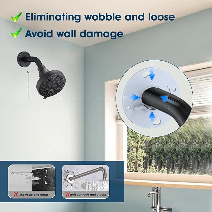 6 Inch Shower Arm with Flange and Stabilizer Bracket, Wall Mounted Shower Pipe - Image 2