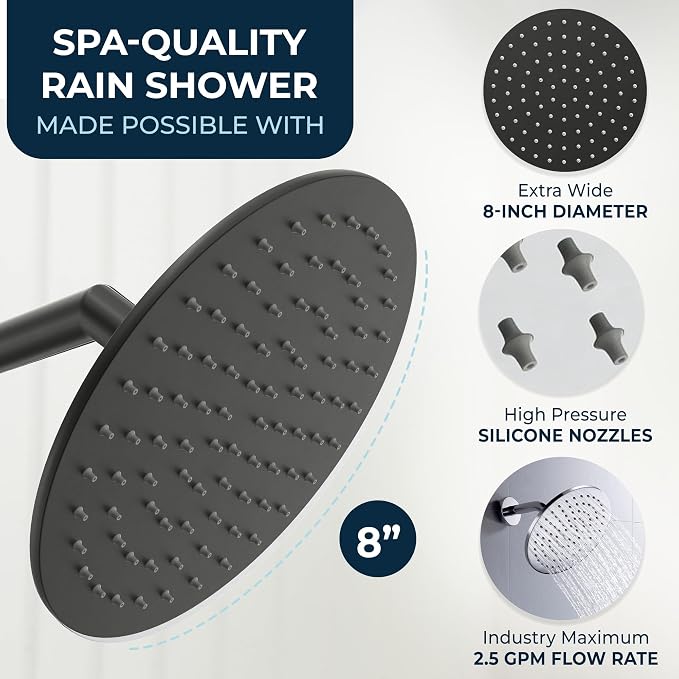 HammerHead Showers® Solid Metal 8 Inch Rainfall Shower Head – MATTE BLACK - Image 3