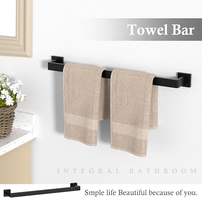 20-Piece Matte Black Bathroom Accessories Set – 23.6" Towel Bar, Towel Ring - Image 3
