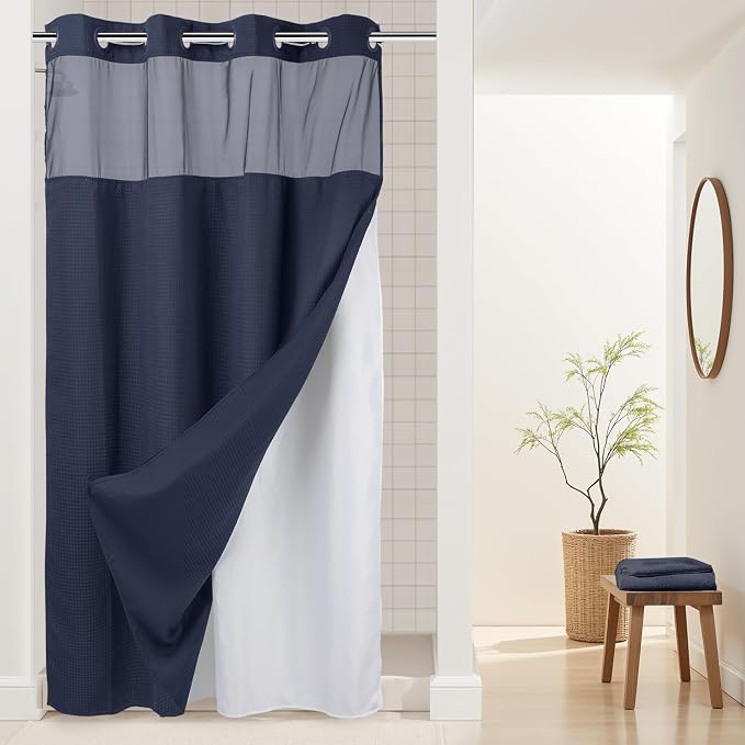River Dream Heavyweight No Hooks Required Dotted Waffle Weave Shower Curtain by RiverDream