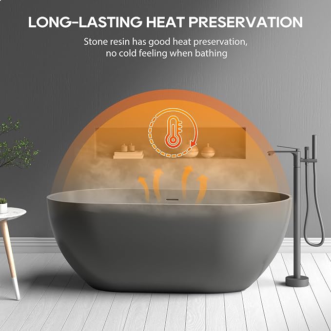 SJ STAR&JANE 59" Solid Surface Freestanding Bathtub Oval Stone Resin Soaking - Image 3