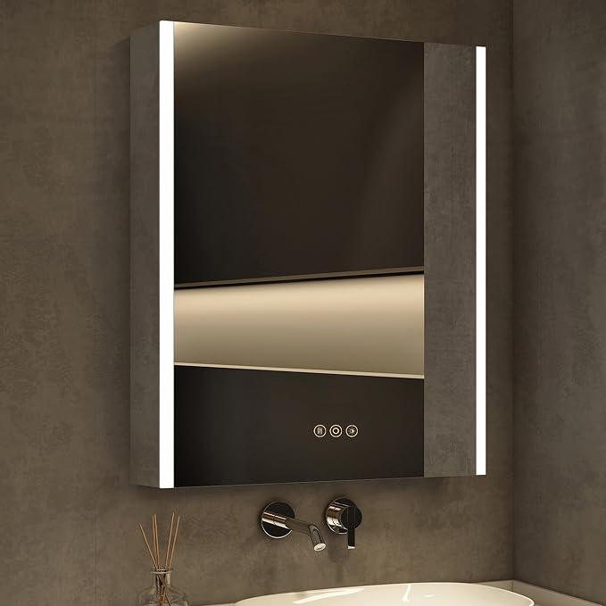 Medicine Cabinet with LED Lights and Mirror, 20 x 28 Inch Surface or Recessed by HBEZON
