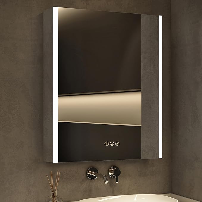Medicine Cabinet with LED Lights and Mirror, 16 x 24 Inch Surface or Recessed by HBEZON