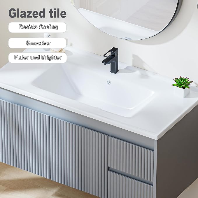 Floating Bathroom Vanity with Sink, 40 Inch Wall Mounted Bathroom Vanity with 2 - Image 4