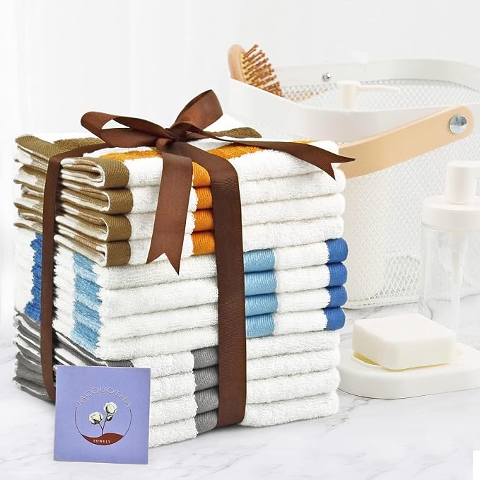 Jacquotha 12 Pack Wash Cloths for Showering 3 Colors, Cotton Washcloths Gentle - Image 2