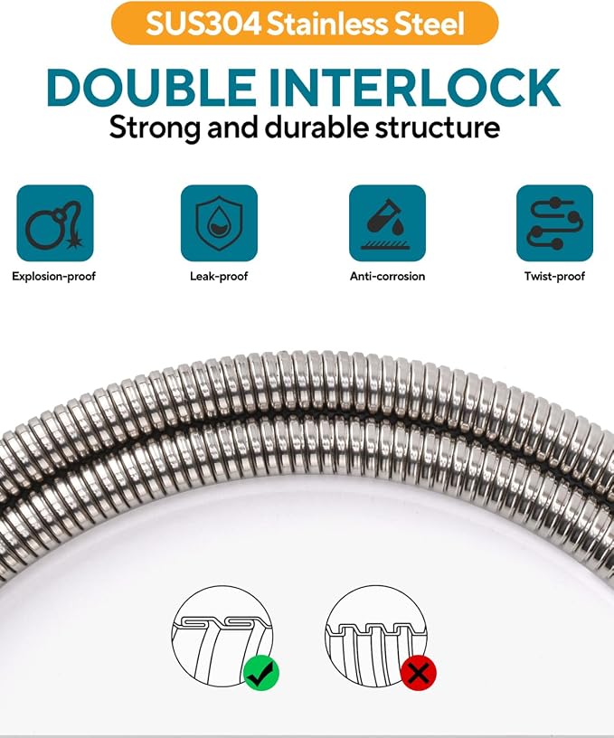 Shower Hose Extra Long 157Inches, Flexible Stainless Steel Handheld Shower Hose - Image 5