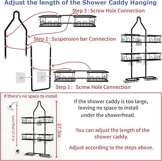 Shower Caddy Hanging Upgraded Adjustable Rustproof Shower Caddy Shower Organizer - Image 3