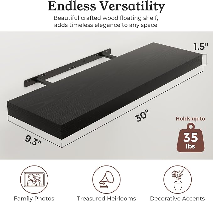 Floating Shelves for Wall, 9.3" Deep Wall Mounted Wood Shelves for Bathroom - Image 2